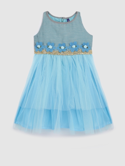 

YK Girls Blue Embellished Fit and Flare Dress
