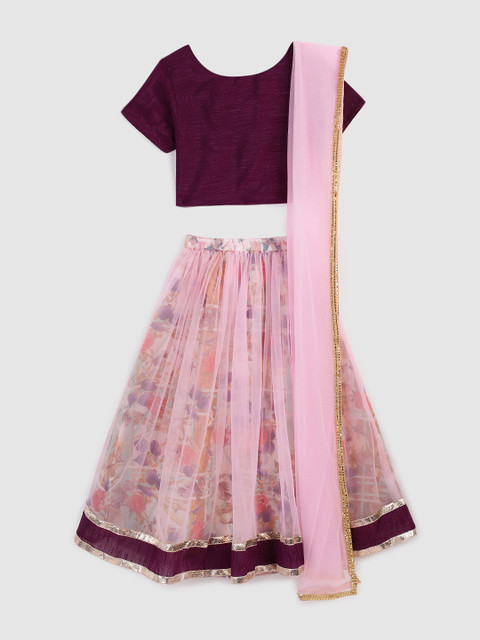 

YK Girls Purple & Pink Solid Ready to Wear Lehenga & Blouse with Dupatta