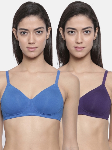 

Bitz Pack of 2 Solid Non-Wired Lightly Padded Everyday Bras ECB001, Blue