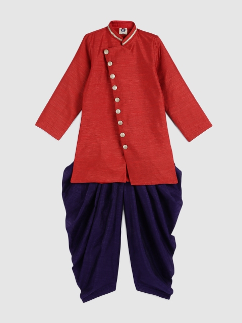 

YK Boys Red & Blue Solid Kurta Set