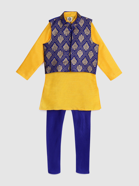 

YK Boys Yellow & Blue Solid Kurta with Pyjamas