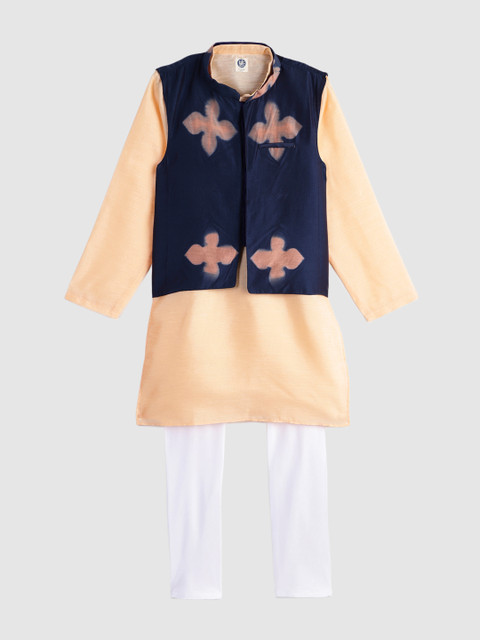 

YK Boys Navy Blue & Peach-Coloured Printed Kurta with Churidar