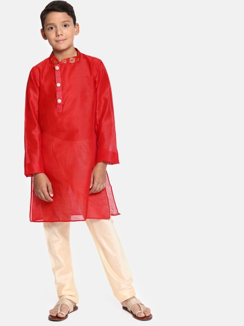 

YK Boys Red Solid Kurta with Pyjamas