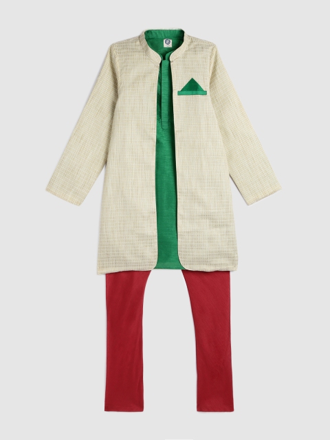 

YK Boys Green & Maroon Solid Kurta with Churidar