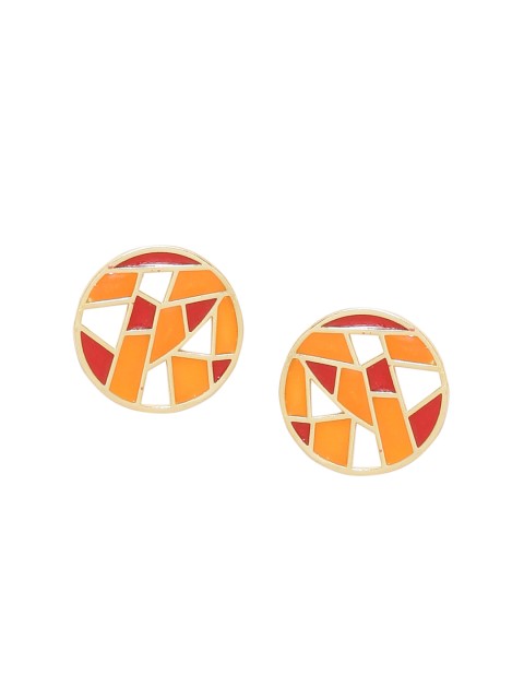 

Voylla Gold-Toned & Yellow Enamelled Circular Studs