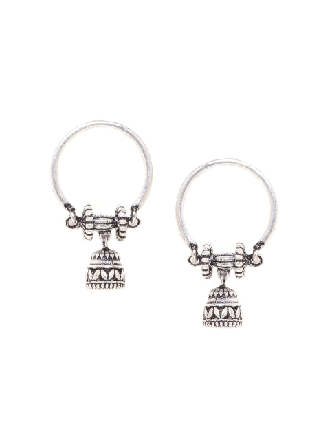 

Voylla Silver-Toned Dome Shaped Oxidised Drop Earrings