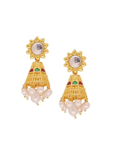 

Voylla Gold-Toned & White Dome Shaped Jhumkas