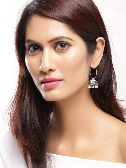 

Voylla Silver-Plated Dome Shaped Hoop Earrings
