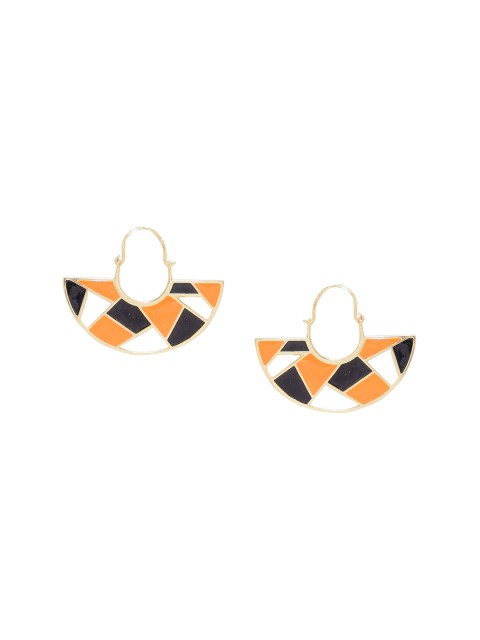 

Voylla Gold-Toned & Orange Crescent Shaped Hoop Earrings