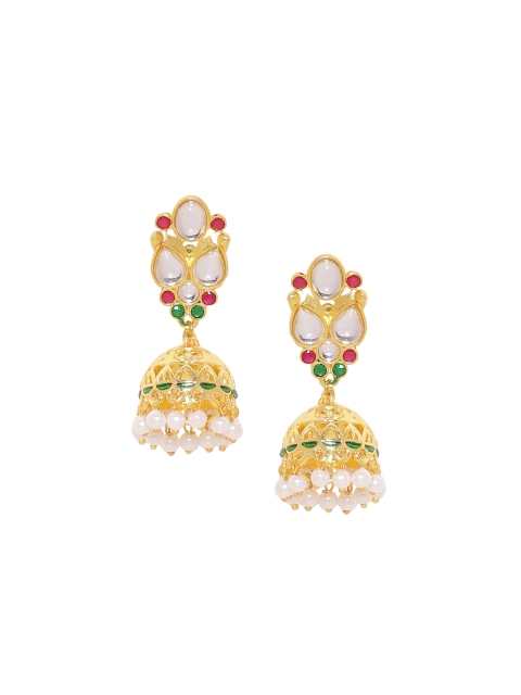 

Voylla Gold-Toned & White Dome Shaped Jhumkas