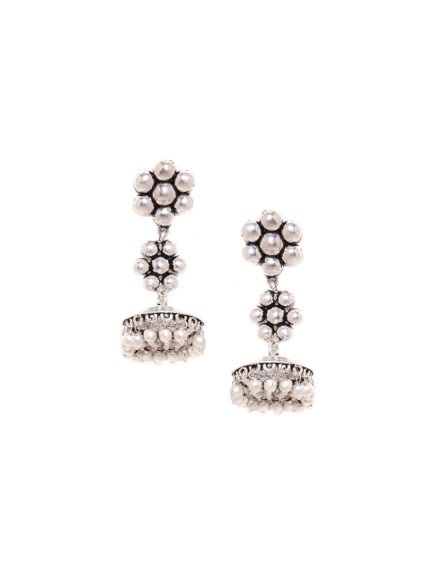 

Voylla Silver-Toned Dome Shaped Oxidised Jhumkas