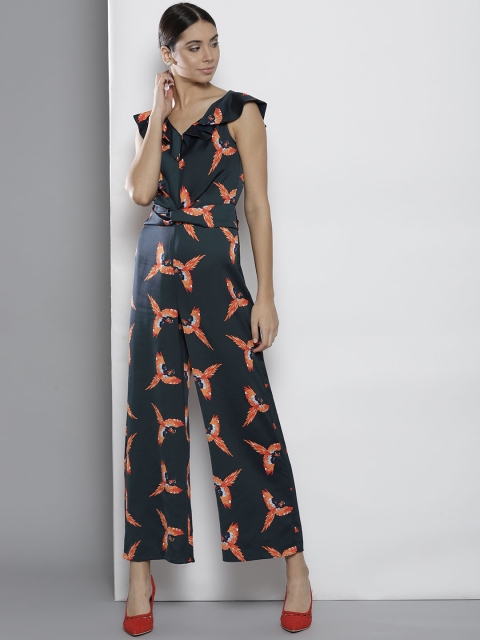 

DOROTHY PERKINS Navy Blue & Orange Printed Basic Jumpsuit
