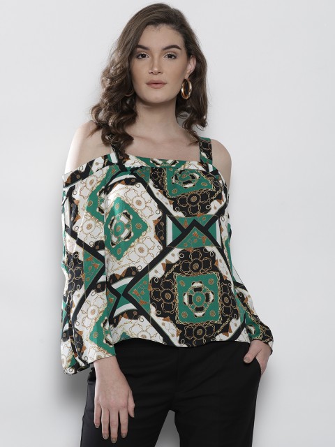 

DOROTHY PERKINS Women Green & White Printed Top