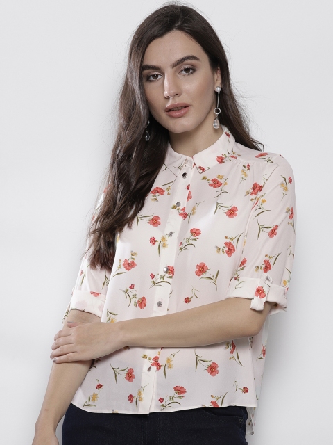 

DOROTHY PERKINS Women Petite Off-White & Red Regular Fit Printed Casual Shirt