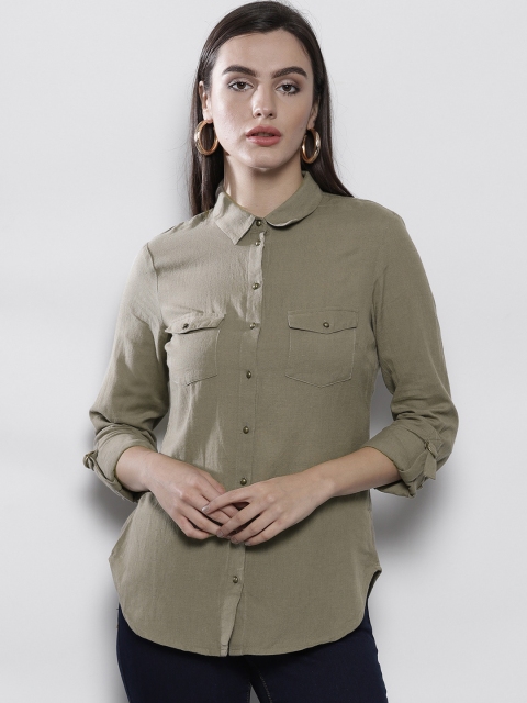 

DOROTHY PERKINS Women Olive Green Regular Fit Solid Casual Shirt