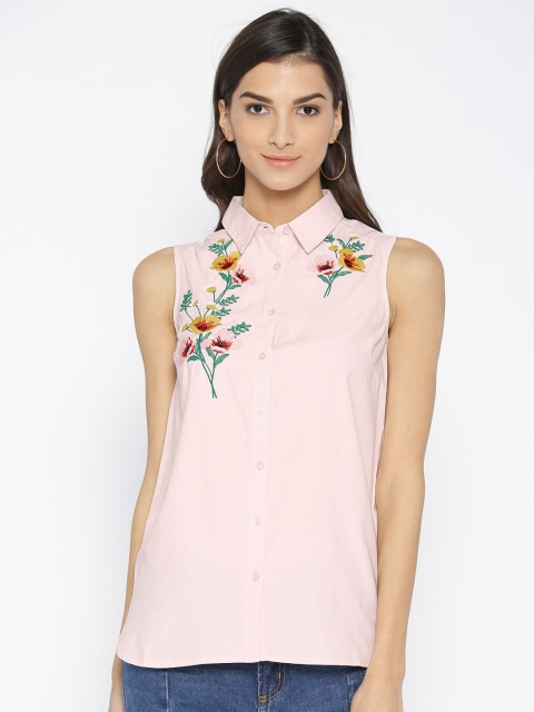 

DOROTHY PERKINS Women Pink & Green Regular Fit Embroidered Casual Shirt