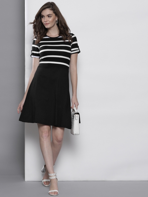 

DOROTHY PERKINS Women Black Striped Fit & Flare Dress