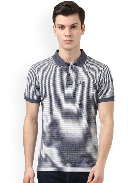 

Parx Men Grey & White Striped Polo Collar T-shirt