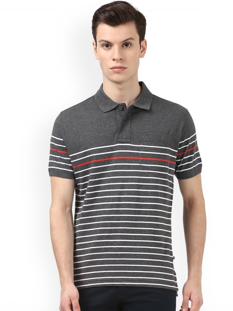 

Parx Men Grey Striped Polo Collar T-shirt