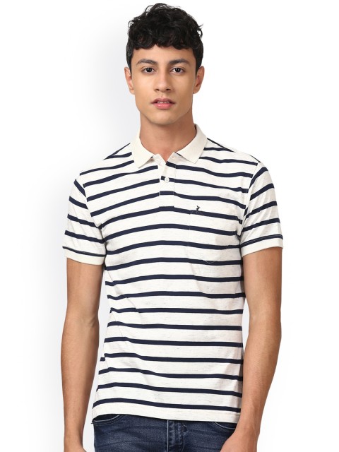 

Parx Men White Striped Polo Collar T-shirt