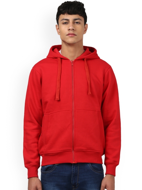 

Parx Men Red Solid Hooded Sweatshirt