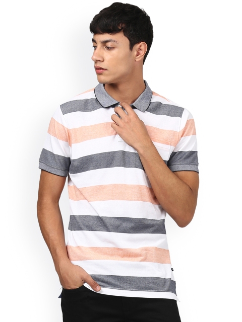 

Parx Men White & Grey Striped Polo Collar T-shirt