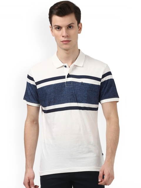 

Parx Men White Striped Polo Collar T-shirt