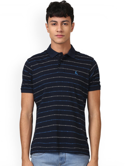 

Parx Men Navy Blue Self Design Polo Collar T-shirt