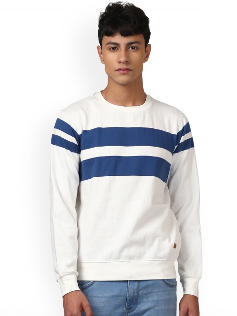 

Parx Men White & Navy Blue Striped Sweatshirt
