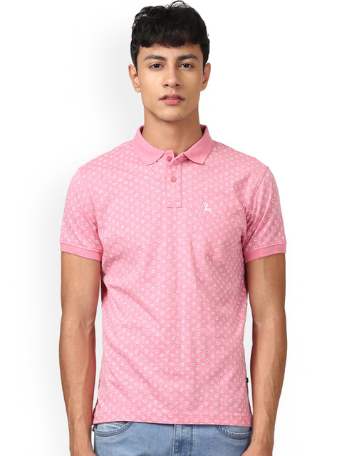 

Parx Men Pink Printed Polo Collar T-shirt