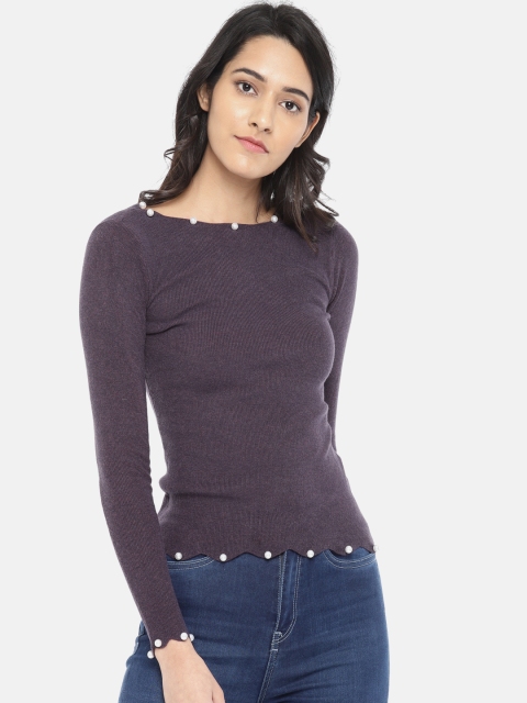 

CODE by Lifestyle Women Purple Solid Bardot Top