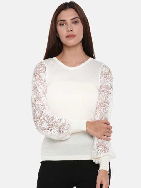 

CODE by Lifestyle Women Off-White Semi Sheer Solid Top