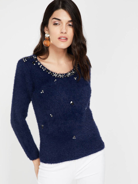 

CODE by Lifestyle Women Navy Blue Solid Sweater