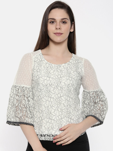 

CODE by Lifestyle Women White Self Design Top