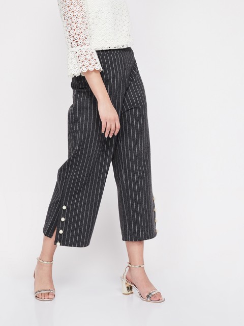

CODE by Lifestyle Women Grey & Off-White Regular Fit Striped Parallel Trousers