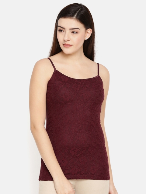 

CODE by Lifestyle Women Maroon Self Design Camisole Lace Top