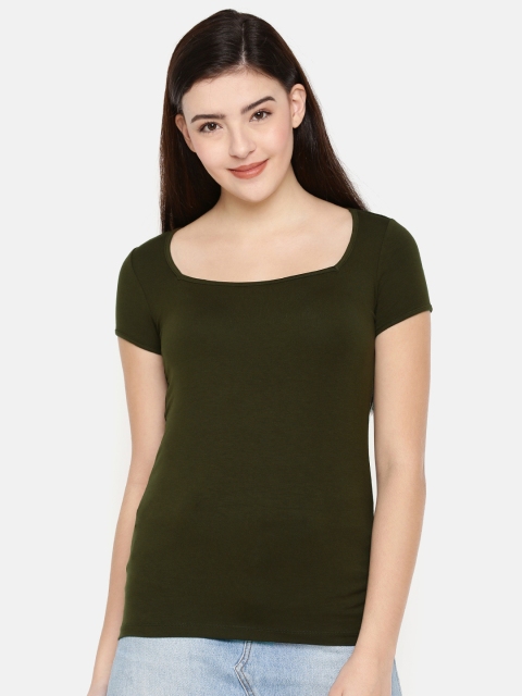 

CODE by Lifestyle Women Olive Green Solid Top
