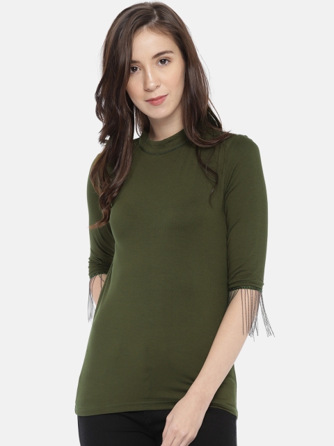 

CODE by Lifestyle Women Olive Green Embellished Solid Top