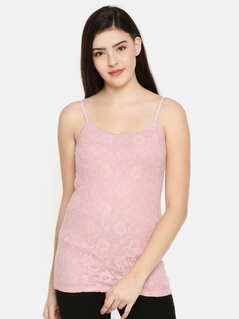 

CODE by Lifestyle Women Pink Self Design Camisole Lace Top
