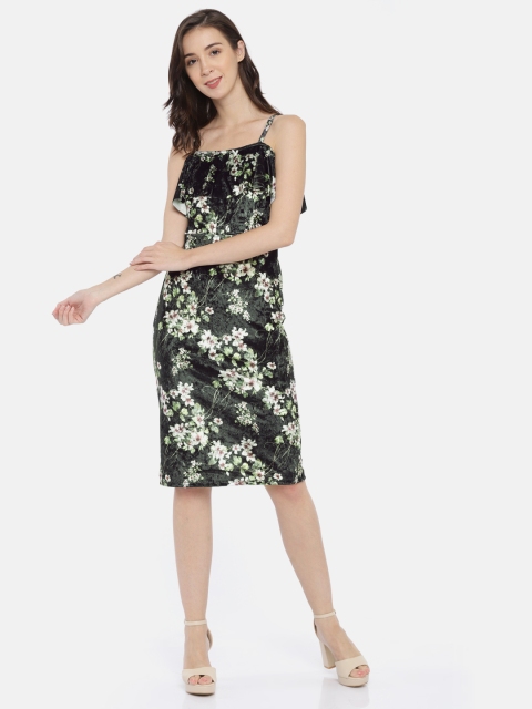 

CODE by Lifestyle Women Black & Cream Velvet Printed A-Line Dress