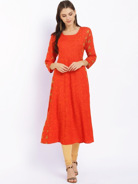 

Ives Women Orange Printed Anarkali Kurta