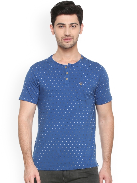 

Solly Jeans Co. Men Navy Blue Printed Henley Neck T-shirt