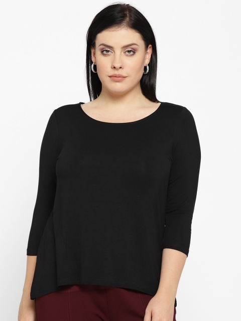 

nexus Plus Size Women Black Solid Scoop Neck T-shirt