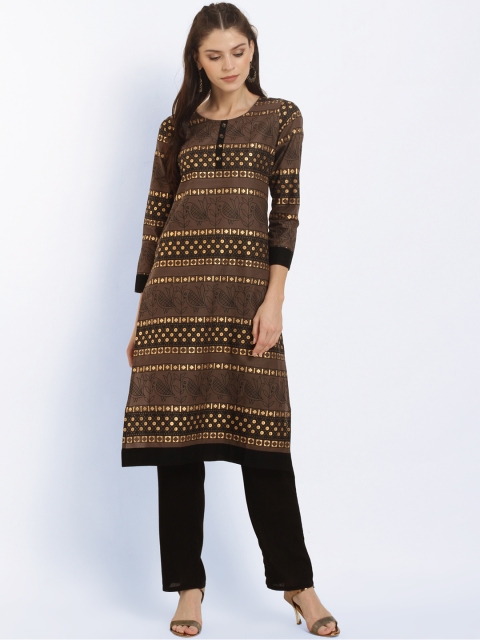 

Ives Women Brown Printed Straight Kurta