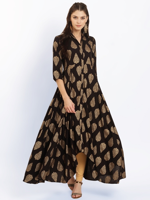 

Ives Women Black Printed Anarkali Kurta