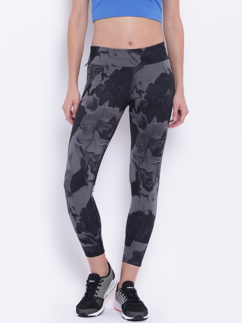 

ADIDAS Women Charcoal Grey & Black Printed Response Running Tights