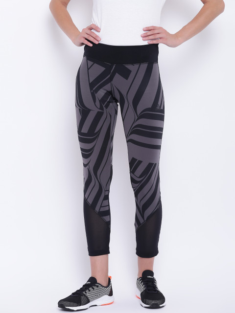 

ADIDAS Women Black & Charcoal Grey Printed D2M Regular Rise AOP Training Tights
