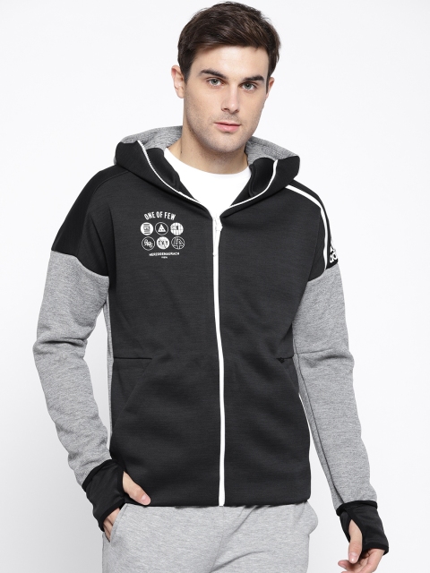 

ADIDAS Men Black & Grey Melange Solid Z.N.E Fast Release Hooded Sweatshirt