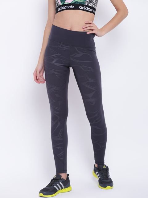 

ADIDAS Women Charcoal Grey Printed BT HR AOP L Training Tights