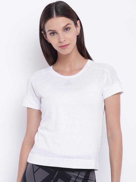 

ADIDAS Women White ID Baseline Solid Round Neck T-shirt